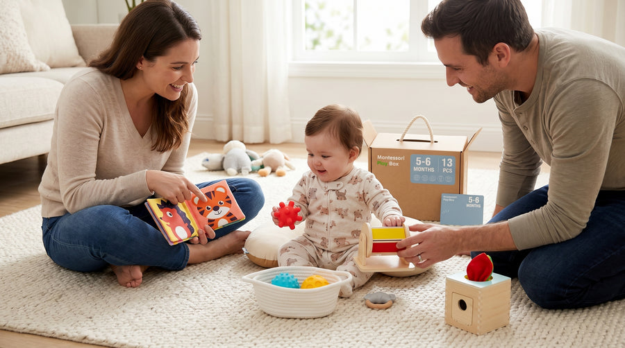 A baby playing with Mirnest toys